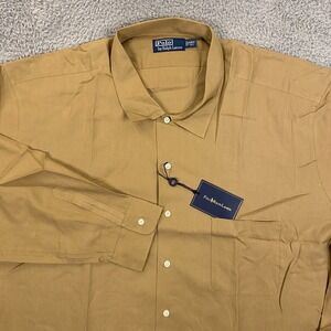 Polo Ralph Lauren Shirt Mens 4XLT Silk Cotton Herringbone Woven Tan Brown NEW